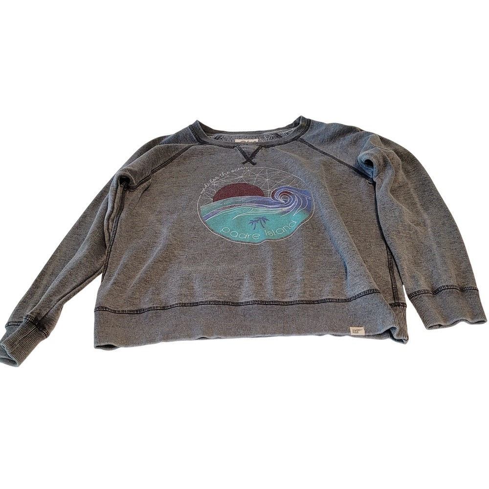 Blue 84 Padre Island Graphic Sweatshirt Womens Medium Gray Raglan Pullover